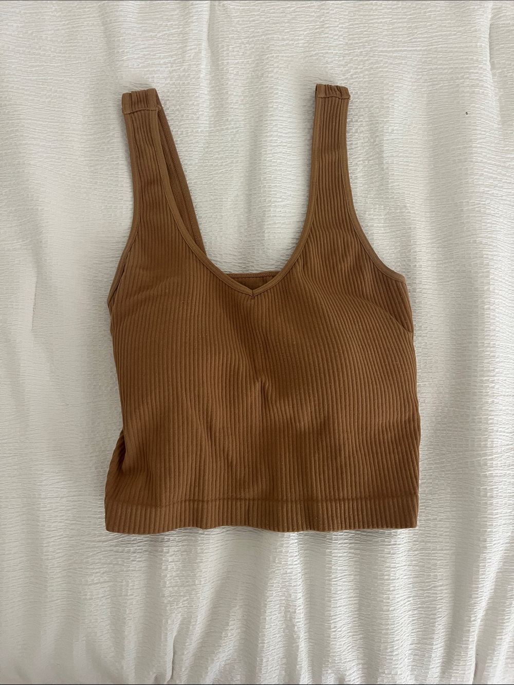 Ribbed Tank Crop Top in Brown